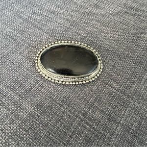 Vintage beaded silver design pendant made with onyx or obsidian oval sto…